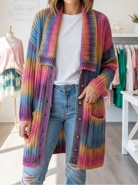 ModCloth "The Last Summer Sunset" Multicolor Longline Cardigan Duster 3X
